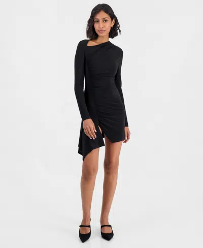 Lulus Women's Emerson Long-sleeve Ruched One-shoulder Mini Dress In Black