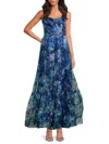 Lulus Women's Floral Organza Tiered Gown In Blue