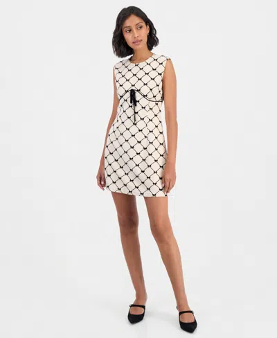 Lulus Women's Margie Bow Geometric-print Mini Shift Dress In Cream