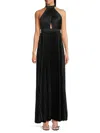 Lulus Midnight Moves Black Pleated Satin Cutout Halter Maxi Dress In Black