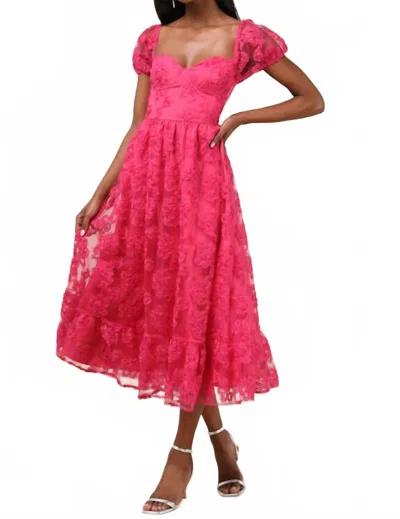 Lulus Women's Notable Elegance Applique Bustier Midi Dress In Fuchsia In Multi