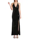 Lulus Pretty Sensational Black Sequin Rosette Halter Maxi Dress In Black