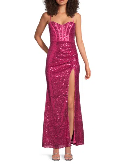 Lulus Women's Sequin Sweetheart Slit Maxi Dress In Pink
