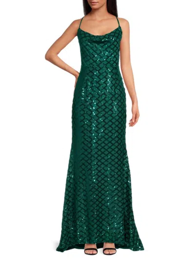 Lulus Women's Stop And Glow Sequin Gown In Green