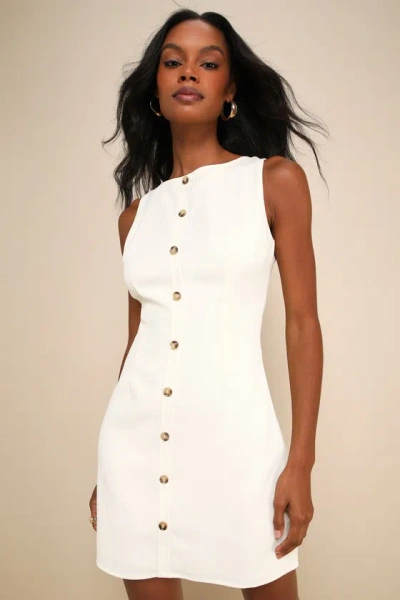 Lulus Wonderfully Refined Ivory Button-front Cutout Mini Dress
