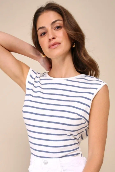 Lulus Wonderfully Sweet Ivory Striped Cap Sleeve Backless Bodysuit