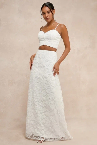Lulus Wonderfully Yours White Tulle Embroidered Two-piece Maxi Dress
