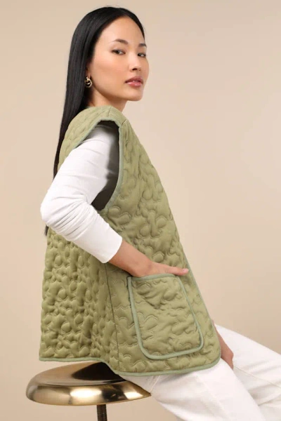 Lulus Wrenleigh Olive Green Floral Quilted Vest