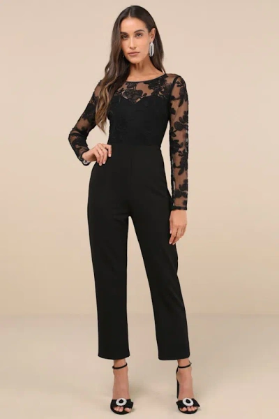 Lulus Write Your Own Romance Black Embroidered Long Sleeve Jumpsuit