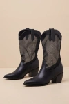 Lulus Wyley Black Sheer Mesh Mid-calf Western Boots In Black