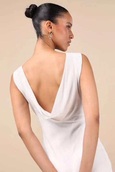 Lulus Yaneli White Boat Neck Cowl Back Maxi Dress