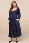 Lulus Yarella Dark Blue Smocked Midi Dress In Dark Blue