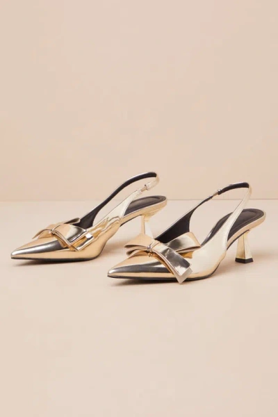 Lulus Yenny Gold Patent Bow Pointed-toe Slingback Pumps