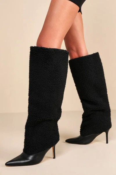 Lulus Yetty Black Faux Fur Pointed-toe Knee-high Boots