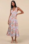 Lulus Your Only Darling Lavender Floral Print Sleeveless Midi Dress In Purple