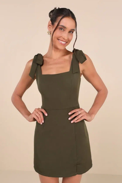 Lulus Your Sweetie Olive Green Tie-strap Mini Dress