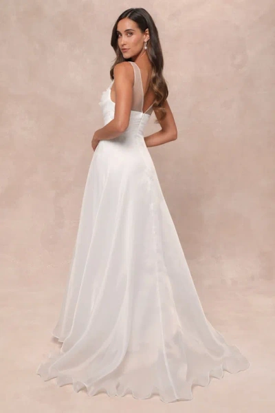 Lulus Yours For Eternity White Organza Embroidered Pleated Maxi Dress