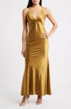 Lulus Zadie Bias Cut Satin Maxi Cocktail Slipdress In Brown