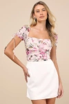 Lulus Zaharina Blush Pink Mesh Ruched Short Sleeve Bodysuit In Blush Pink