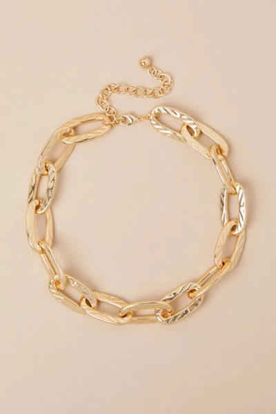Lulus Zahra Gold Textured Chain Link Necklace