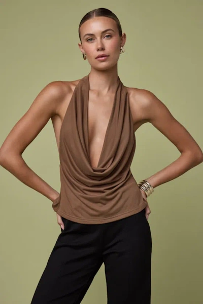 Lulus Zazie Light Brown Cowl Neck Braided Backless Tank Top