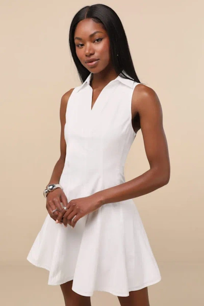 Lulus Zenley White Collared Skater Mini Dress