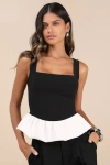 Lulus Zoja Black And White Peplum Bubble-hem Tank Top