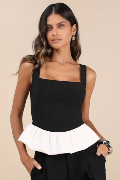 Lulus Zoja Black And White Peplum Bubble-hem Tank Top