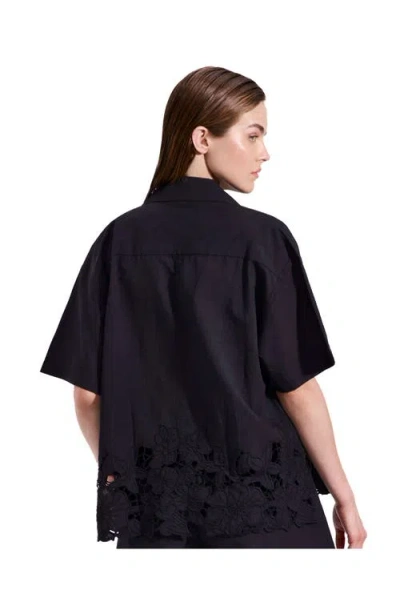 Luma Gottex Amalfi Lace Short Sleeve Button Down Shirt Cover-up In Black