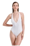 Luma Gottex Emanuelle Textured Deep Plunge Halter One Piece In White