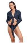 Luma Gottex High Low Collared Front Tie Blouse Cover Up