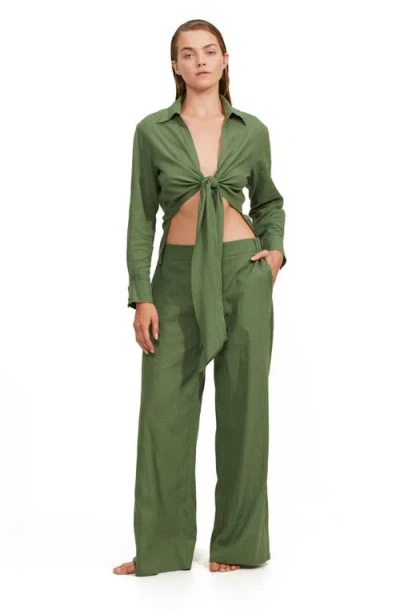 Luma Gottex High Low Collared Front Tie Blouse Cover Up