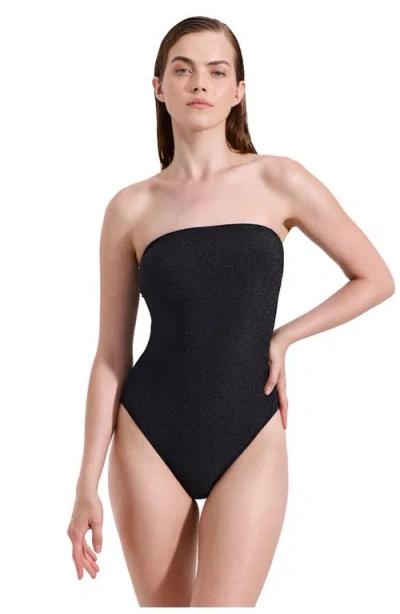 Luma Gottex Luna Textured Shimmer Bandeau One Piece In Black