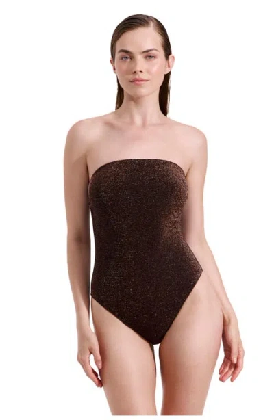 Luma Gottex Luna Textured Shimmer Bandeau One Piece In Brown