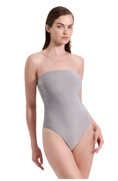 Luma Gottex Luna Textured Shimmer Bandeau One Piece In Gray