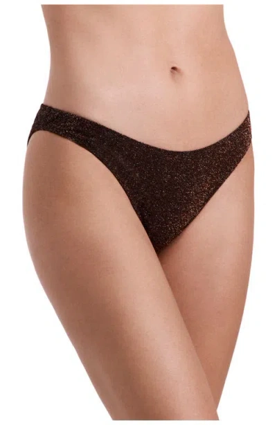 Luma Gottex Luna Textured Shimmer High Leg Low Rise Bikini Bottom In Brown