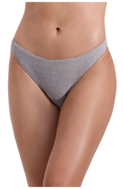 Luma Gottex Luna Textured Shimmer High Leg Low Rise Bikini Bottom In Gray