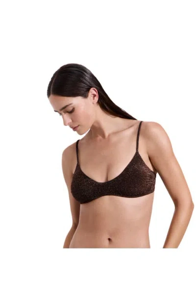 Luma Gottex Luna Textured Shimmer Scoop Neck Bikini Top In Brown