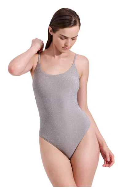 Luma Gottex Luna Textured Shimmer Scoop Neck One Piece In Gray