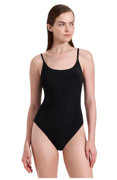 Luma Gottex Luna Textured Shimmer Scoop Neck One Piece In Black