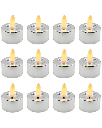 Lumabase Battery-operated 3d Wick Flame Tea Lights In Silver