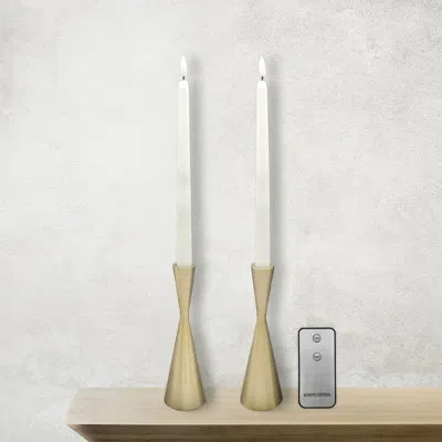 Lumabase Battery Operated 3d Wick Taper Candles With Metal Holders In Cream