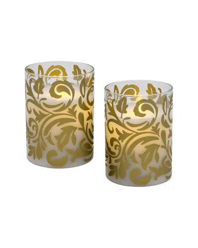 Lumabase Battery-operated Led Glass Candles With Moving Flames In Gold