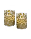 Lumabase Battery-operated Led Glass Candles With Moving Flames In Gold