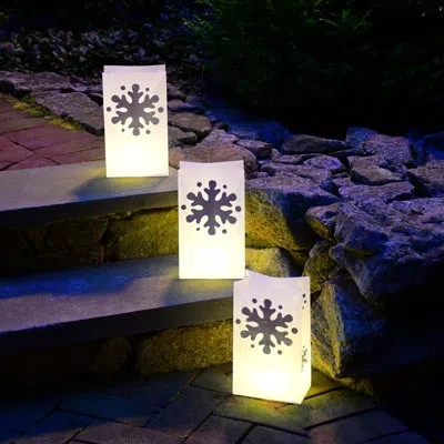 Lumabase Battery Operated Luminaria Kit With Timer, Snowflake In White