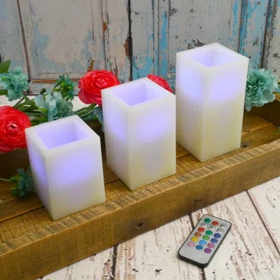 Lumabase Battery Operated Multifunction Wax Led Candles, Square - 3 Count In Cream
