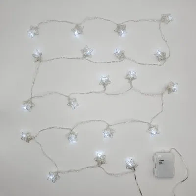 Lumabase Battery Operated String Lights With 20 Silver Stars In Clear