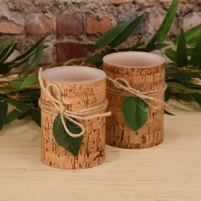 Lumabase Battery Operated Wax Led Candles, Cork With Leaf In Multi Color