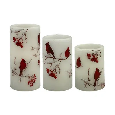 Lumabase Battery-operated Wax Candles With Cardinal Design (3ct) In White;red