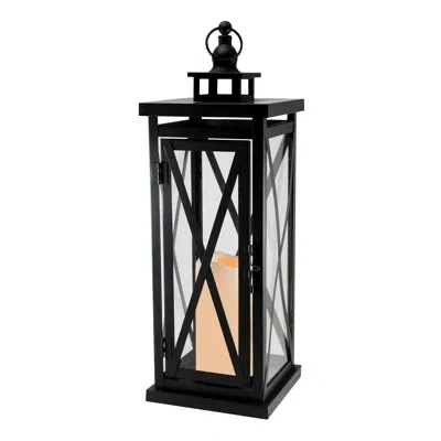 Lumabase Black Crisscross Metal Lantern With Battery Operated Candle